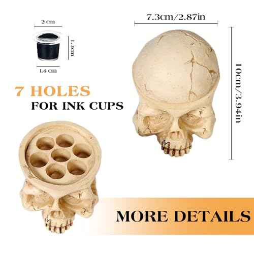 TATTOO INK CUP HOLDER - Ruicoo 2Pcs Hard Resin Skull Tattoo Ink Cup Holder 7 Holes Tattoo Pigment Ink Cup Holder Stand for Tattoo Supplies Permanent Makeup Tattoo Kit Tattoo Accessories