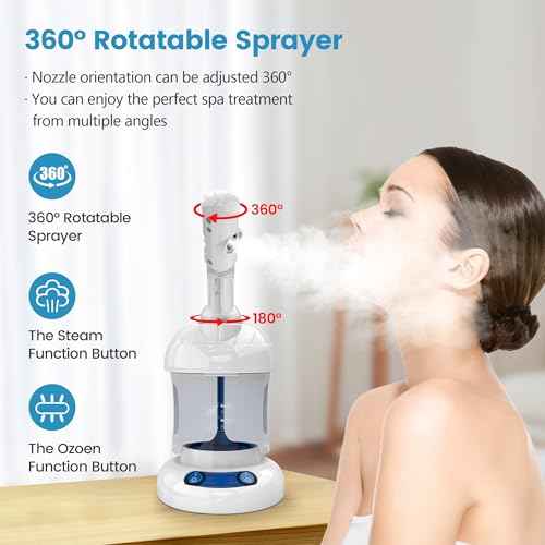 Nisperos Nano Ionic Facial Steamer - 360¡Æ Rotatable Sprayer - 40 Minutes Warm Mist - Humidifier - Professional Face Steamer for Facial Deep Cleaning (White)