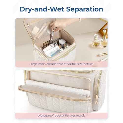 BAGSMART Travel Toiletry Bag, Large Wide-open Travel Bag for Toiletries, Makeup Cosmetic Travel Bag with Handle-Black