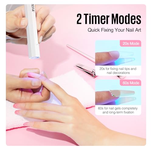 MEFA Handheld UV Light for Gel Nails, UV Nail Lamp with 2 Timer Settings, Portable Cordless Rechargeable USB Nail Dryer for Gel Nail Polish Fast Curing, LED Nail Lamp for Home DIY Salon Women