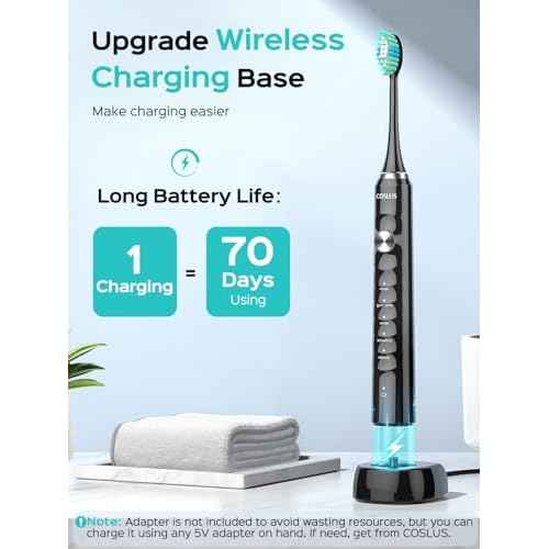 COSLUS Sonic Electric Toothbrush for Adults: 47000 VPM for Deep Cleaning & Whitening with Travel Case - 5 Modes for Sensitive Teeth & Braces, Wireless Charging, 6 Brush Heads for Home Family, Black