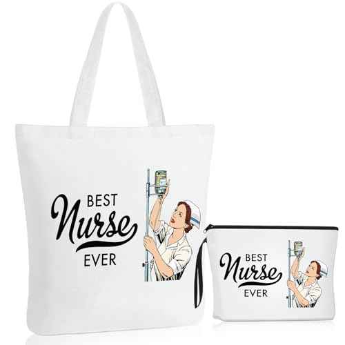 Kajaia 2 Pieces Nurse Appreciation Gifts Nurse Tote Bag Canvas Cosmetic Bag Nursing Week Gifts for Women
