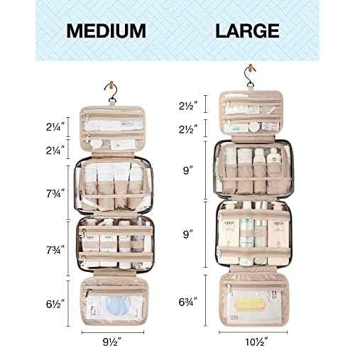 BAGSMART Toiletry Bag Hanging Travel Makeup Organizer with TSA Approved Transparent Cosmetic Bag Makeup Bag for Full Sized Toiletries, Medium-Black