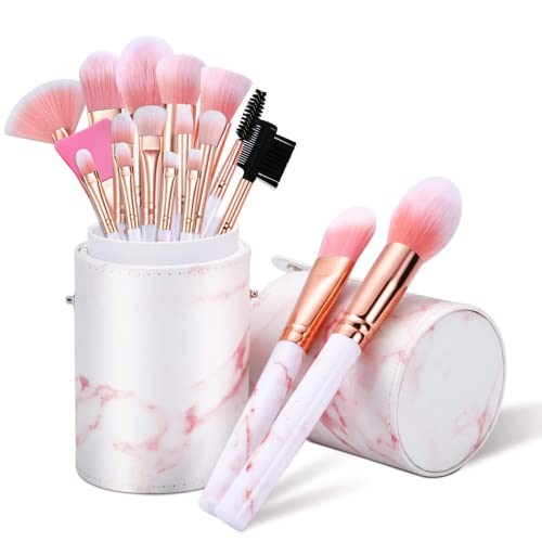 Makeup Brushes Set DUAIU 16PCS Marble Make up Brushes Foundation Eyeshadow Concealer Eyebrow Blush Face Mask Brush Set With Gift Box Make Up Tool£¨Pink)