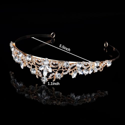 Gold Wedding Crown Crystal Tiara for Women Queen Crowns Princess Headband Rhinestones Tiaras for Bride Sparkle Hair Accessories for Birthday Prom Pageant Party