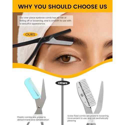 BEZOX Eyebrow Scissors with Comb - Stainless Steel Eyebrow Trimmer for Women and Men, Precision Eye Brow Comb Scissors, Sleek Eyebrows Shaping Grooming Kit - Black
