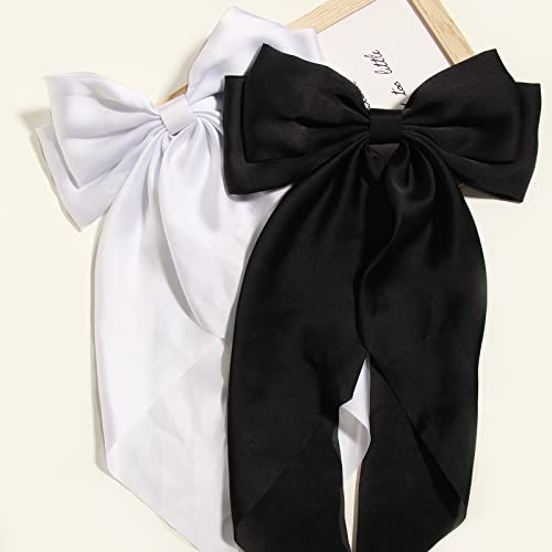 Furling Pompoms Hair Bows for Women,Large Satin Silky Hair Bow Clips Ribbon Long Tail French Barrette Hair Clamps Girls Hair Accessories Party Wedding Christmas Thanksgiving (Popular Colors)