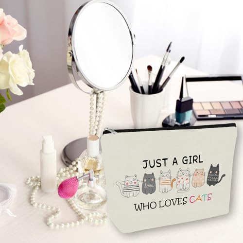 Cat Makeup Bag For Cat Lover Gift: Cute Cosmetic Bag Just A Girl Who Love Cats Themd For Daughters, Sisters, Friends,Teen Girl & Women.Ideal Gifts For Travel, Birthdays, Graduation & Christmas.