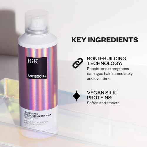 IGK Antisocial Bond-Building Dry Hair Mask, overnight dry hair mask for damaged hair, revive healthy hair, hair treatment, product for hair breakage, vegan protein treatment 5 Oz