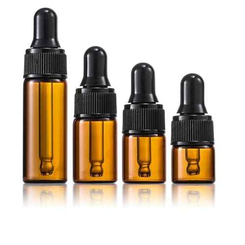 4 Pcs of 1ml, 2ml, 3ml, 5ml Dropper Bottle, Bottles with Dropper, amber glass dropper bottle, Clear Liquid Container for Essential Oils, Perfume (Amber)