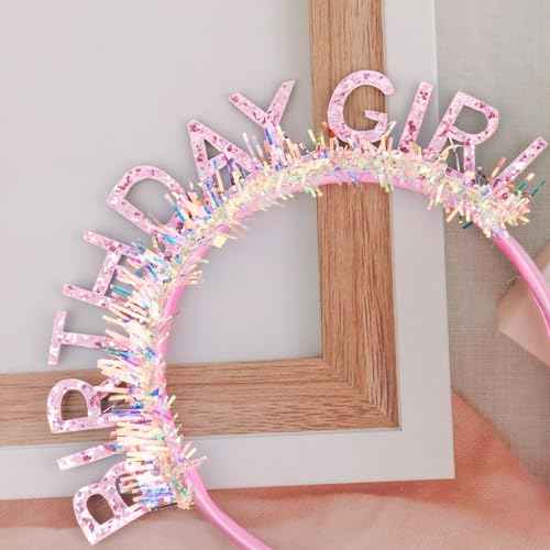CIEHER Birthday Girl Headband Crown for Women & Girls - Pink Glitter Letter Tiara - One Size Fits All - Birthday Decoration & Gift