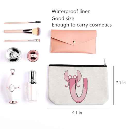 LONGXIN Cute Cartoon Gifts Initial Personalized Makeup Bag Monogrammed Cosmetic Bags Birthday Christmas Gifts for Women Girls (U)