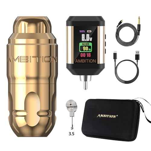 Ambition Lutin Rotary Tattoo Machine with Korall Tattoo Power Supply 2200mAh Straight Drive Bar - Wireless Tattoo Machine Short Tattoo Pen with Brushless Motor with RCA Cord for Tattoo Artist