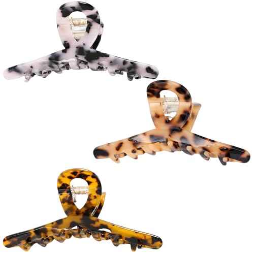 4.1 Inch Hair Clips Tortoise-shell Claw Cellulose Acetate Jaw Clip Celluloid French Design Hair Barrettes Grip Leopard Print Clamps for Women Ladies Mother (3 Pack)