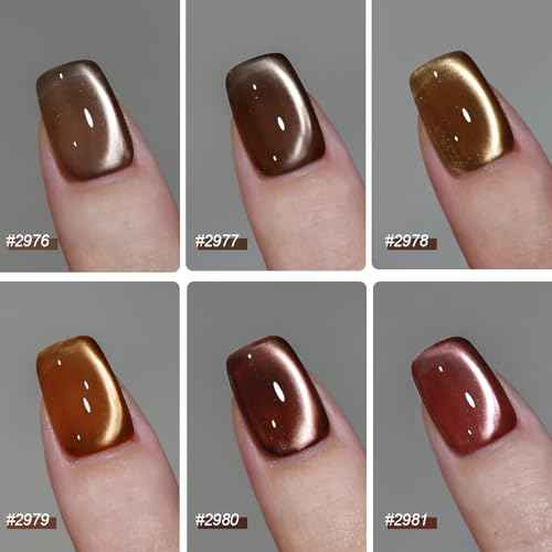 GAOY Jelly Brown Cat Eye Gel Nail Polish Set with Magnet for Glitter Holographic Cat Eye, Salon UV Gel Manicure and Nail Art DIY at Home, Sparkling Amber
