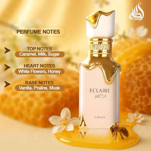 Lattafa Eclaire - Vanilla, Caramel, Sweet, Floral - Eau de Parfum Long-Lasting Fragrance for Women, 3.40 Ounce / 100 ml