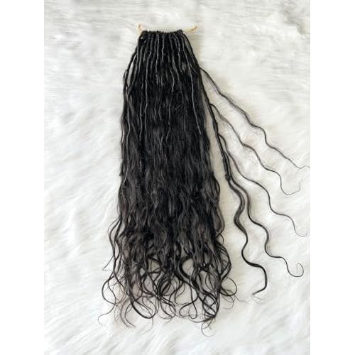 Pre-looped Crochet Boho Faux Locs with Human Hair body wave Ends Boho Hair Braids Goddess Dreadlocks Hair for Black Women Natural Color 22 Inch (Pack of 1)