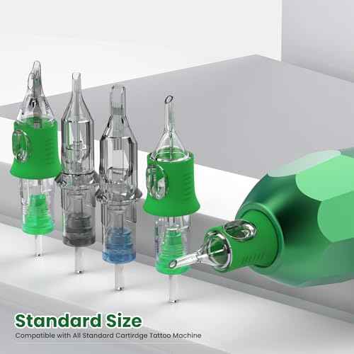 Wormhole Tattoo Needles Tattoo Cartridge Needles 50pcs Mixed Sizes 1003RL 1005RL 1007RL 1009RL 1011RL Disposable Tattoo Needle Cartridges with Finger Ledge Round Liner for Tattoo Machine Pen