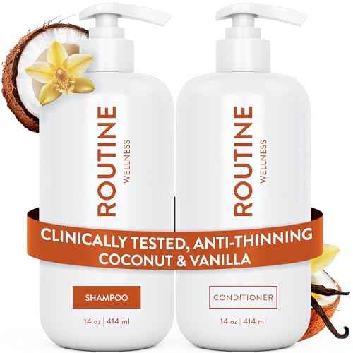 Routine Wellness Anti-Thinning Shampoo and Conditioner Set for Thinning Hair - Biotin DHT Blocker Women & Men - Color Safe Shampoo for Hair Loss & Healthier Hair - Coconut & Vanilla (Pack of 2)