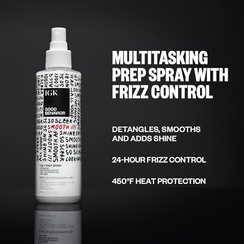 IGK GOOD BEHAVIOR 4-in-1 Prep Spray | Leave In + Detangle + Heat Protectant | Vegan + Cruelty Free |