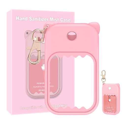 Hand Sanitizer Spray Case for Touchland Silicone Touchland Case Keychain Cute Hand Sanitizer Spray Holder Compatible with Touchland Power Mist Gentle Mist Glow Mist, Pink