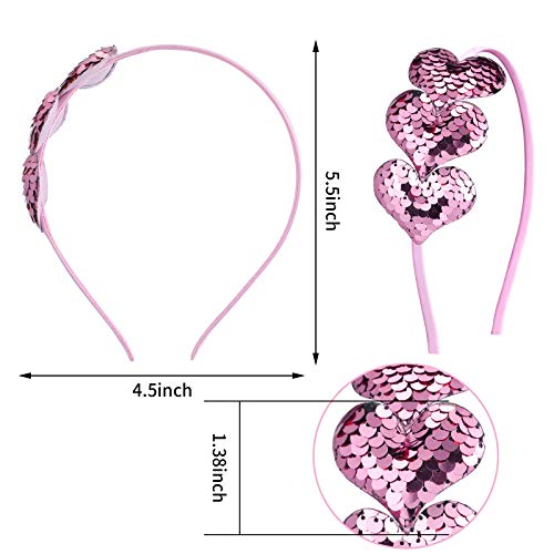 Chuangdi 3 Pcs Glitter Heart Headband Heart Shaped Sequin Headband Elastic Love Hair Band for Wedding