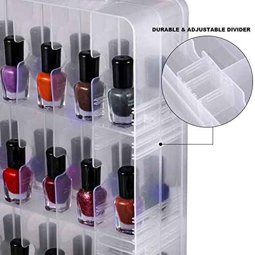 DreamGenius Nail Polish Organizer Case for 48 Bottles with 2 Nail Separators, Double Side Gel Nail Polish Holder with Adjustable Dividers, Clear