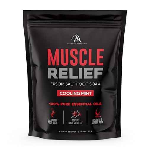 Mantello Muscle Relief Foot Soaking Salts - Foot Soaker for Use with a Foot Soaking Tub - Epsom Salts for Soaking Feet to Soften and Soothe Feet - Pedicure Foot Soak with Essential Oils, 1 lb. Bag