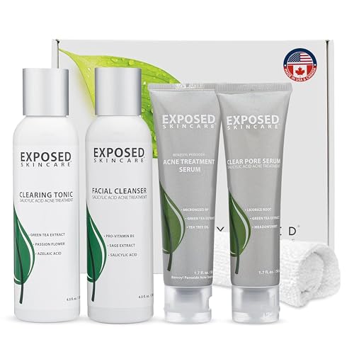 Exposed Skin Care, Basic Acne Treatment Kit with 2.5% Salicylic Acid and 3.5% Benzoyl Peroxide to Clear Up Teen, Adult, Hormonal and Cystic Acne ? Natural, Non-toxic and Cruelty Free