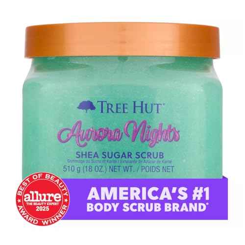 Tree Hut Aurora Nights Shea Sugar Scrub, Exfoliating, Hydrating & Moisturizing Body Scrub with Shea Butter & Nourishing Essential Oils, Smooth & Soften Skin, 18 oz