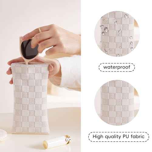 4 PCS Mini Leather Pocket Cosmetic Bag, Small Makeup Bags for Purse, Checkered Purse Self-closing Coin Lipstick Pouch for Women & Girls(White, Black)