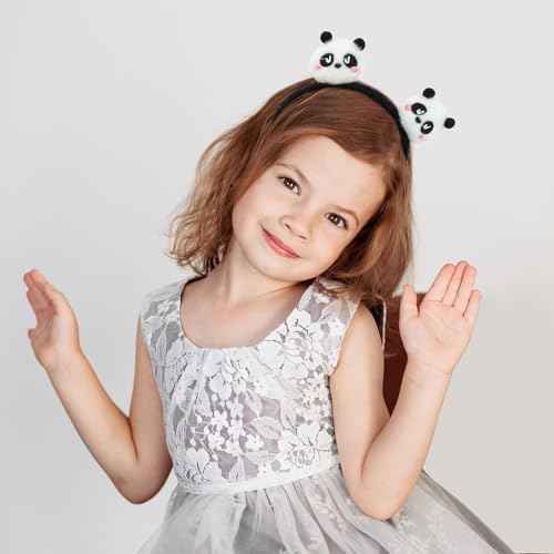 2 Pcs Animal Ears Headbands for Women Girls Cute Panda Headband Costume Hair Band Panda Party Decorations Soft Fluffy Head Band Animal Hair Accessories for Themed Party
