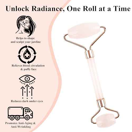 Natural Jade Roller for Face - Aging Wrinkles, Puffiness Facial Skin Massager Treatment Therapy - Premium Jade Stone, by Crystal Lemon (Rose Quartz)