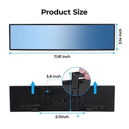JOYTUTUS Rear View Mirror, Universal 11.81 Inch Panoramic Convex Rearview Interior Clip-on Wide Angle Mirror to Reduce Blind Spot Effectively for Car SUV Trucks - Blue