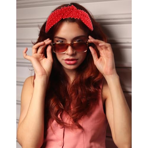 Ondder Red Hairband Top Knot Headband for Women, Cloth Head Bands for Women's Hair, Wide Knotted Headbands for Women Girls, Non Slip Fashion Headbands, One Size Fits All for Her