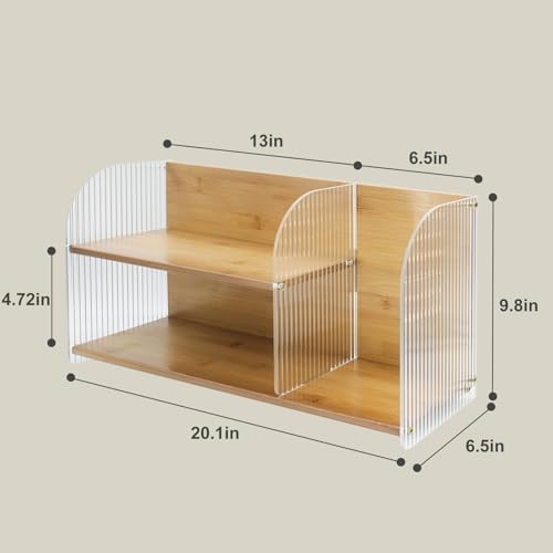 2-Tier Acrylic Makeup Organizer & Skincare Storage Cabinet Countertop Bamboo Desktop Organizer for Cosmetics, Skincare, and Essentials -Brown