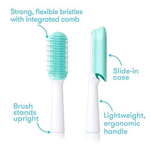 Frida Baby Thick or Curly Hair Detangler Brush for Kids, Toddler Hairbrush Detangles Knots Without Tears or Breakage, Comb Teeth and Bristle Design, White/Blue ,1 Count