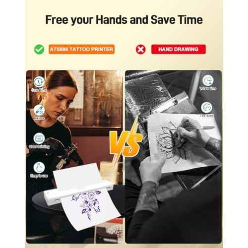 YILONG Tattoo Stencil Printer, Bluetooth Thermal Transfe Machine - Portable ATS886 Tattoo Printer Machine for Tattoo Artists & Beginners Tattoo Supplies,Compatible with Smartphone/Pc