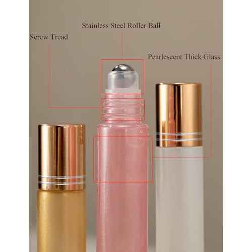 Qeuly 10ml Roll on Bottles - 6 Color Essential Oils Bottles, Thick Glass with Stainless Steel Roller Balls, Empty for Aromatherapy, Perfumes and Lip Balms