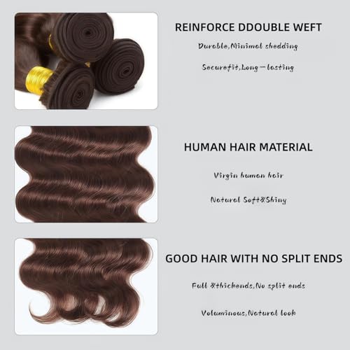 24 26 28 Inch Body Wave Bundles Human Hair Brazilian Virgin Hair for Black Women 12A Wet and Wavy 3 Bundles Dark Brown Human Hair Weave (Color #4)