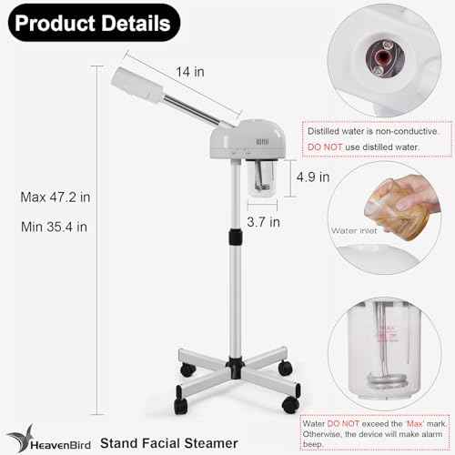 Stand Professional Ozone Facial Steamer with Touch Control, Adjustable Height & Rolling Base, 360¡Æ Rotatable Nozzle, Hot Mist Function, Use for Home, Salon SPA (White)