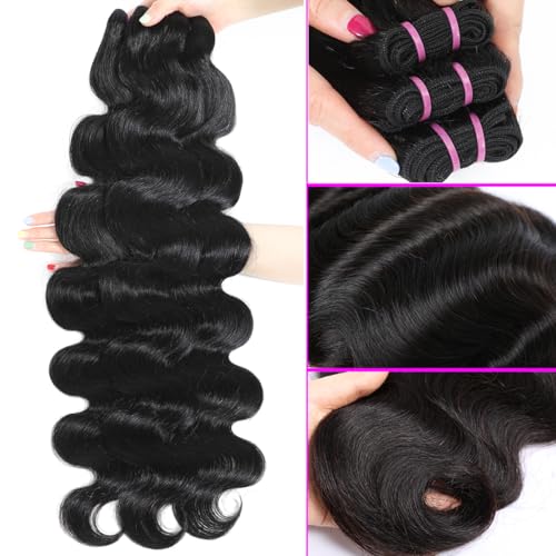 15A Raw Human Hair Bundles Body Wave Human Hair, 14 16 18 inches No Tangle Shedding,Triple Lifespan Indian Virgin Hair,Multiple Washes Keep Texture Silky Soft