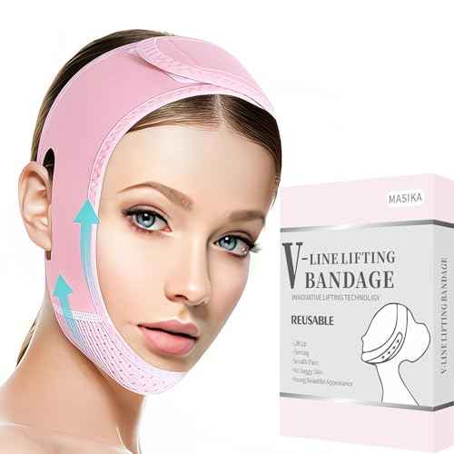 MASIKA Chin Strap for Sleeping,Adjustable Chin Strap,Jaw Strap,Jawline Shaper,V-Line Mask Chin Up Mask V Shaped Face Mask, Jaw Exerciser,Reusable chin strap,Pink¡£