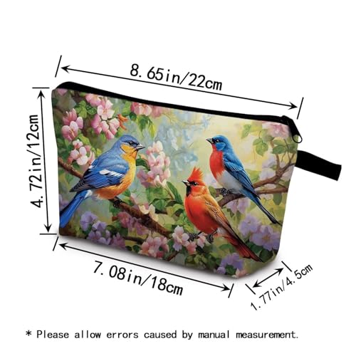 Floral Bird Makeup Bag Cute Small Organizer Bag with Zipper Floral Bird Cosmetic Bag Aesthetic Birthday Present for Women Sisters Friends -1