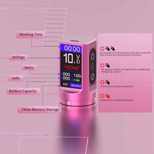 Wireless Tattoo Pen Machine Kit - Adjustable 6-Stroke Tattoo Machine with 1200mAh Power Supply and Digital LCD Display Rotary Tattoo Machine/Tattoo Starter Kit for Beginners (Pink)