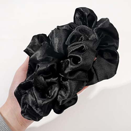 16 Pcs Scrunchies for Women - Black Satin Silk Scrunchies for Girls Hair Ties Elastics Bands Ponytail Holder Hair Accessories