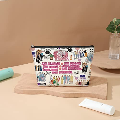 Funny K Pop Character Korean Group Army Cosmetic Bag Singer Inspired Song Idea Gift Army Members Fans Gift Music Lover Merch Makeup Bag Friendship Gifts for Women Friends Mom Aunt Birthday Christmas