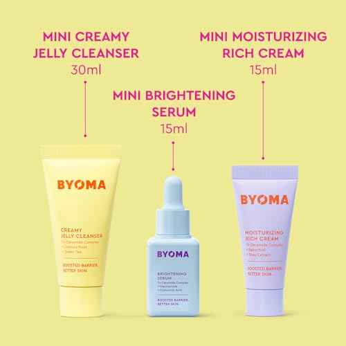 BYOMA So Bright Set - Barrier Repair Skincare Set for Brighter Skin - Creamy Jelly Cleanser, Brightening Face Serum & Ceramide Face Moisturizer - Alcohol Free Skin Care - 30ml, 15ml, 15ml