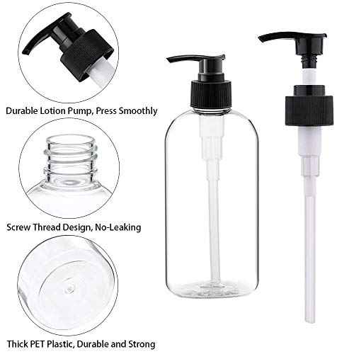 Empty Plastic Pump Bottles Dispenser 4 Pack 16oz/500ml Portable Clear BPA-Free Cylinder Shampoo Lotion Hand Pump Bottle Durable Refillable Containers