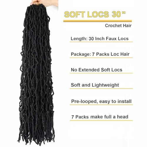 7 Packs Faux Locs Crochet Hair 30 Inch Soft Locs for Distressed Locs Butterfly Locs Crochet Hair for Women (30 Inch(Pack of 7), 1B)